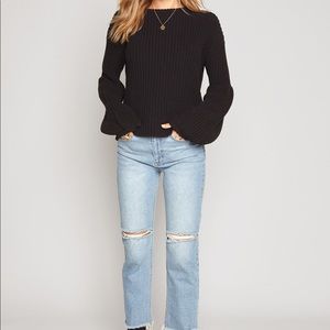 Amuse Society Bell Sleeve Black Cable Knit Sweater
